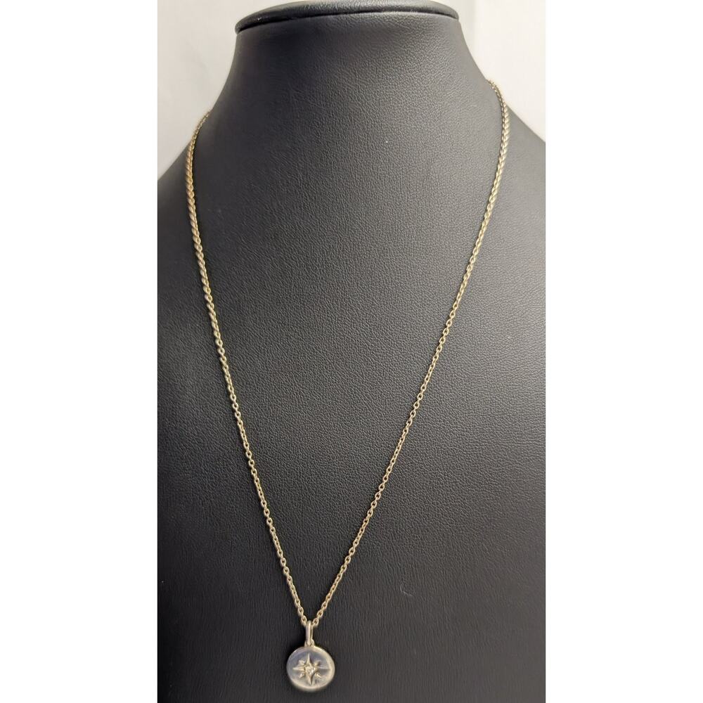925 Sterling Silver Starburst Pendant Necklace 18 Inch Diamond Accent